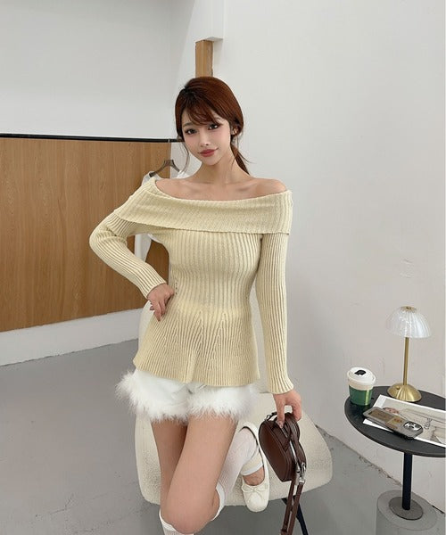 【Jasmine】オフショルダーフレニットプルオーバー