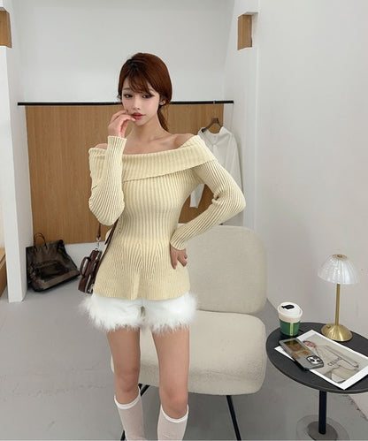 【Jasmine】オフショルダーフレニットプルオーバー