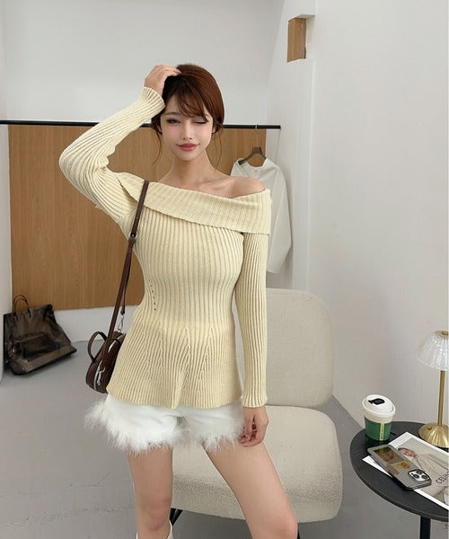 【Jasmine】オフショルダーフレニットプルオーバー