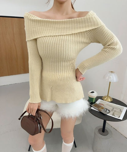 【Jasmine】オフショルダーフレニットプルオーバー