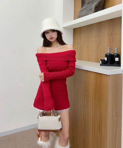 【Jasmine】オフショルダーフレニットプルオーバー