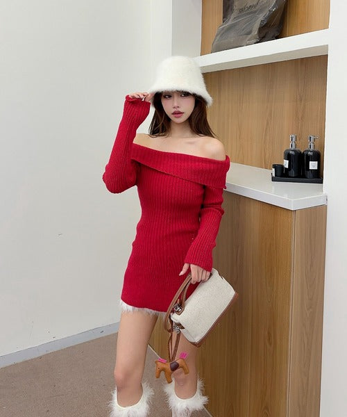 【Jasmine】オフショルダーフレニットプルオーバー