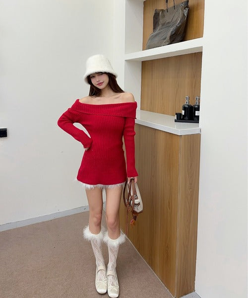 【Jasmine】オフショルダーフレニットプルオーバー