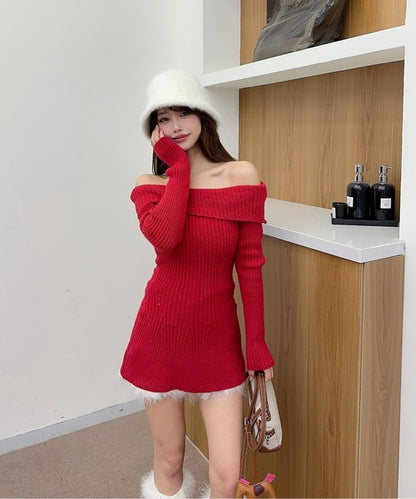 【Jasmine】オフショルダーフレニットプルオーバー