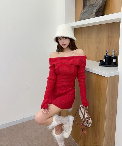 【Jasmine】オフショルダーフレニットプルオーバー