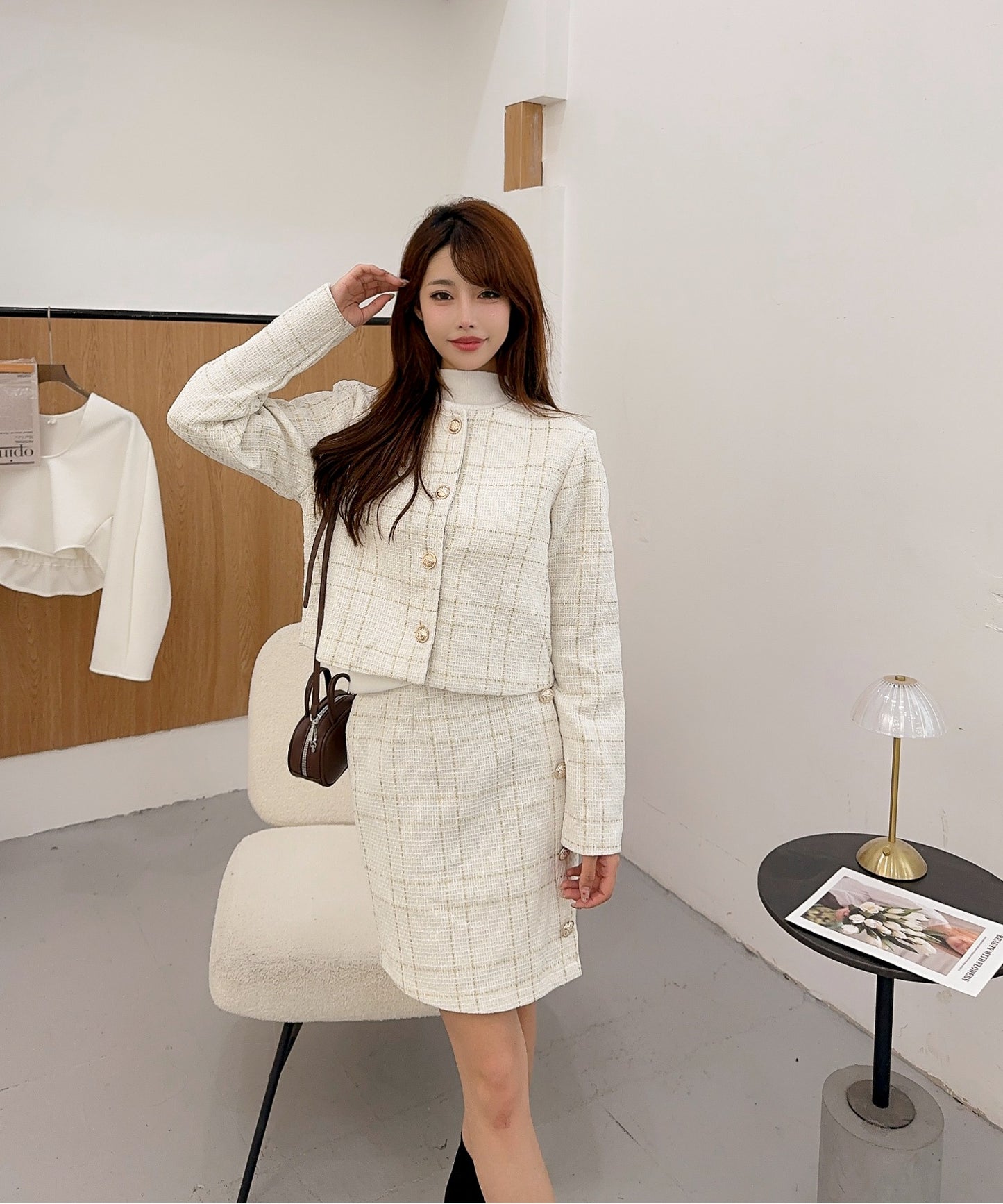 【Jasmine】ツイードノーカラージャケット+ミニスカート