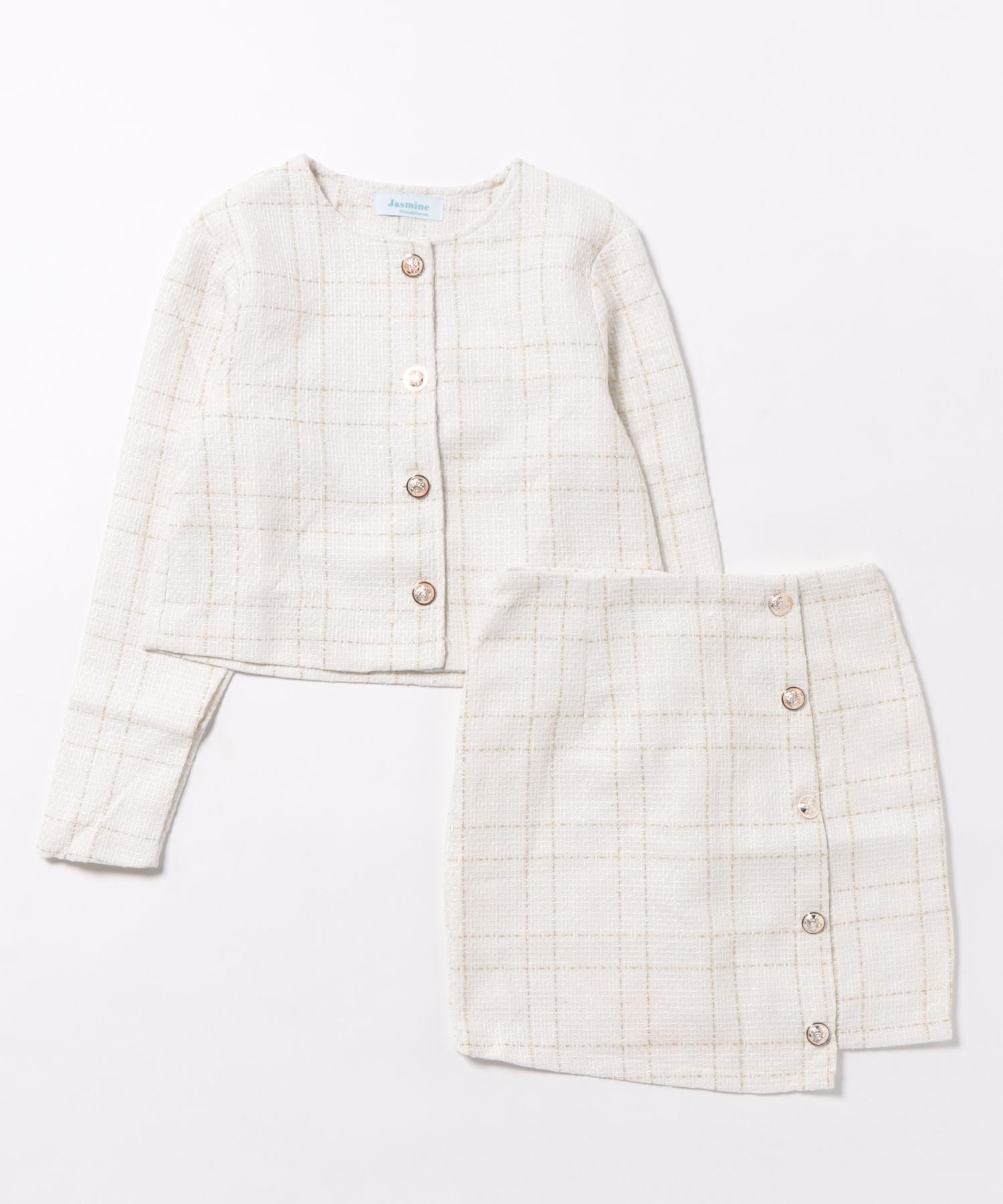 【Jasmine】ツイードノーカラージャケット+ミニスカート