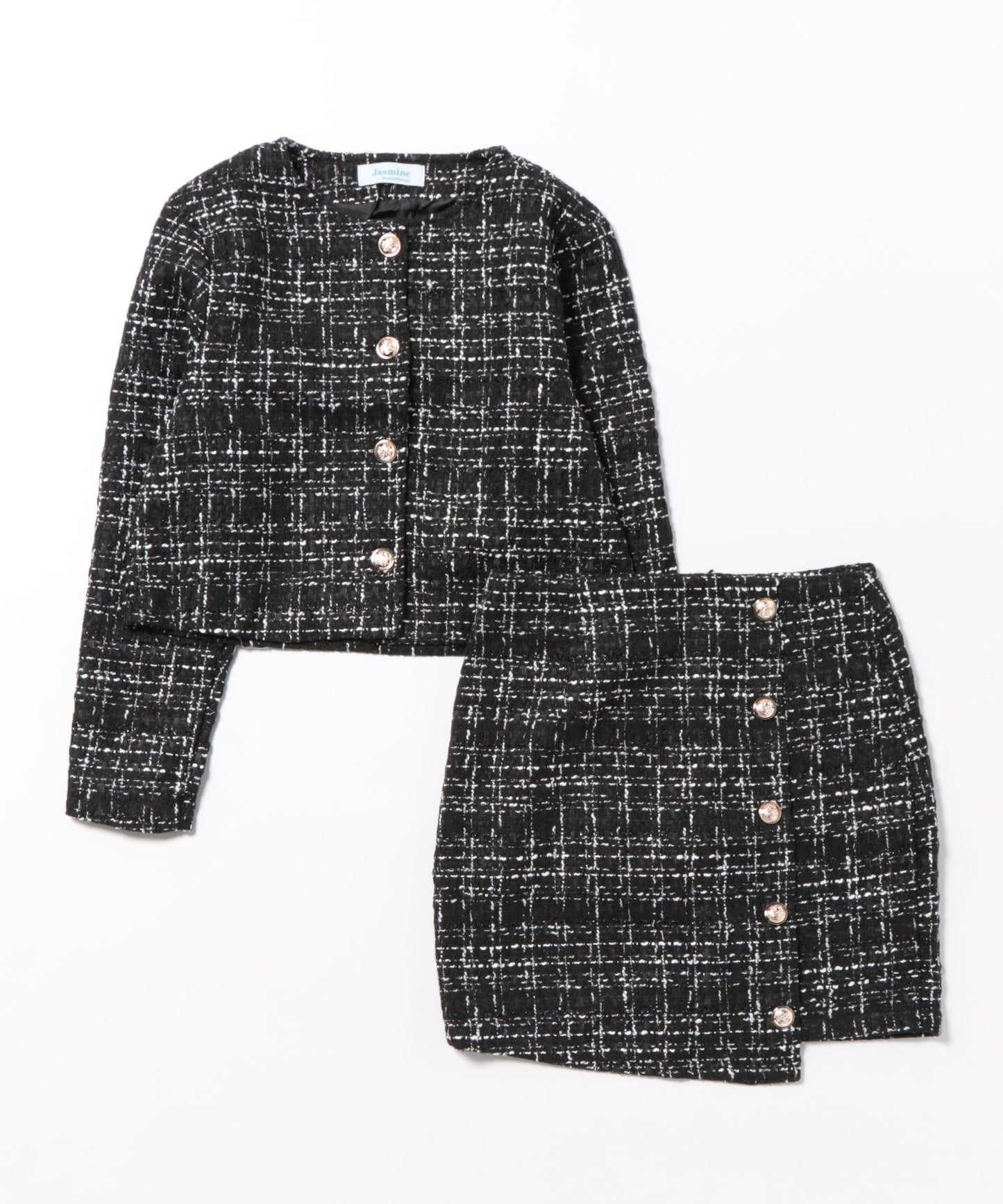 【Jasmine】ツイードノーカラージャケット+ミニスカート