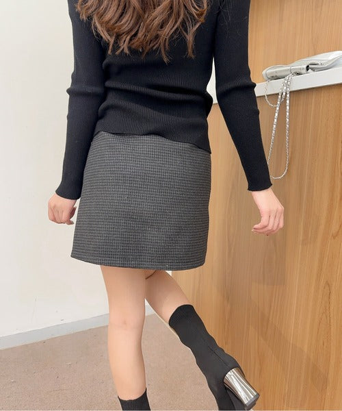 【Jasmine】千鳥柄アシンメトリーハイウエストミニスカート