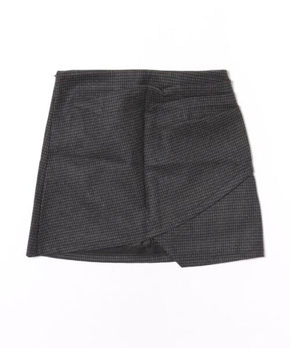 【Jasmine】千鳥柄アシンメトリーハイウエストミニスカート