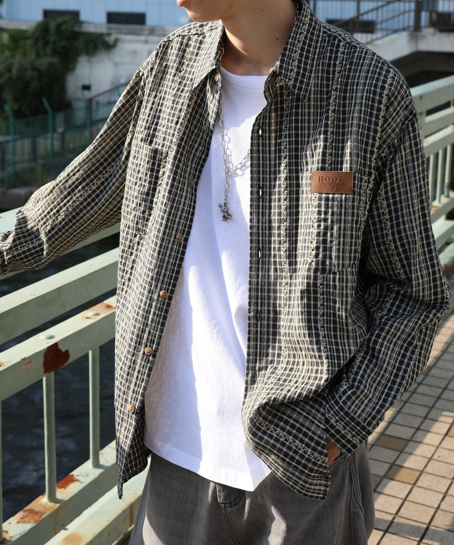 HOOK -original-　古着風ジャカードチェック柄シャツ