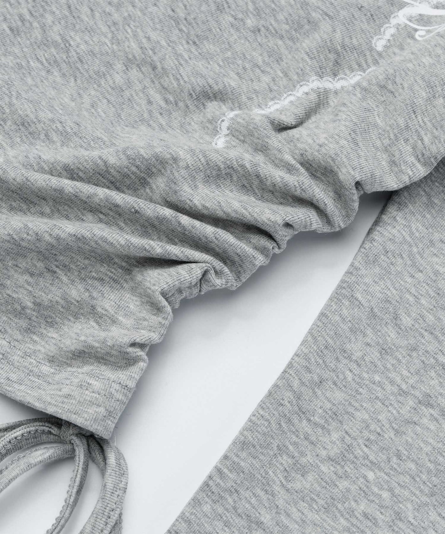 レース リボン 裾シャーリング ロングTシャツ