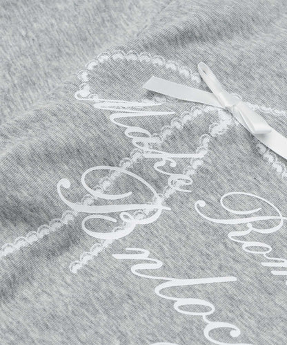 レース リボン 裾シャーリング ロングTシャツ