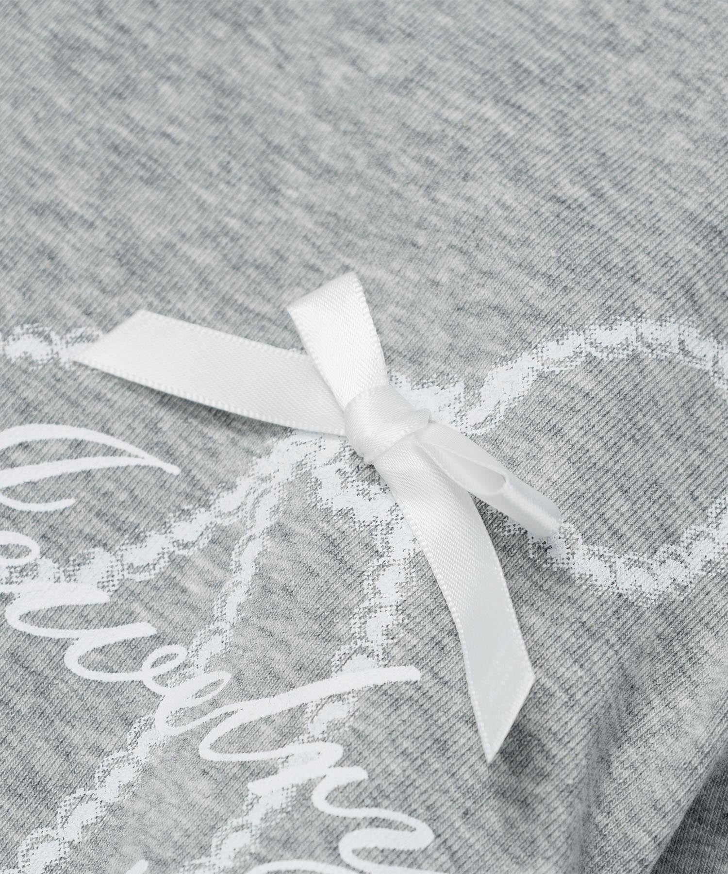 レース リボン 裾シャーリング ロングTシャツ
