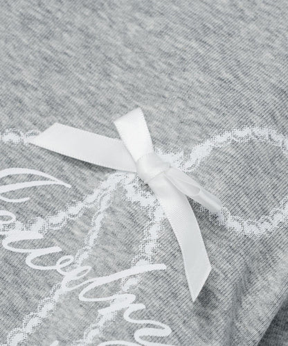 レース リボン 裾シャーリング ロングTシャツ