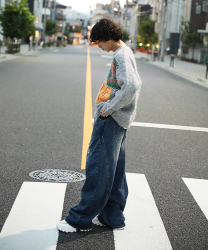 HOOK -original-　絵画パッチワーク風長起毛カーディガン
