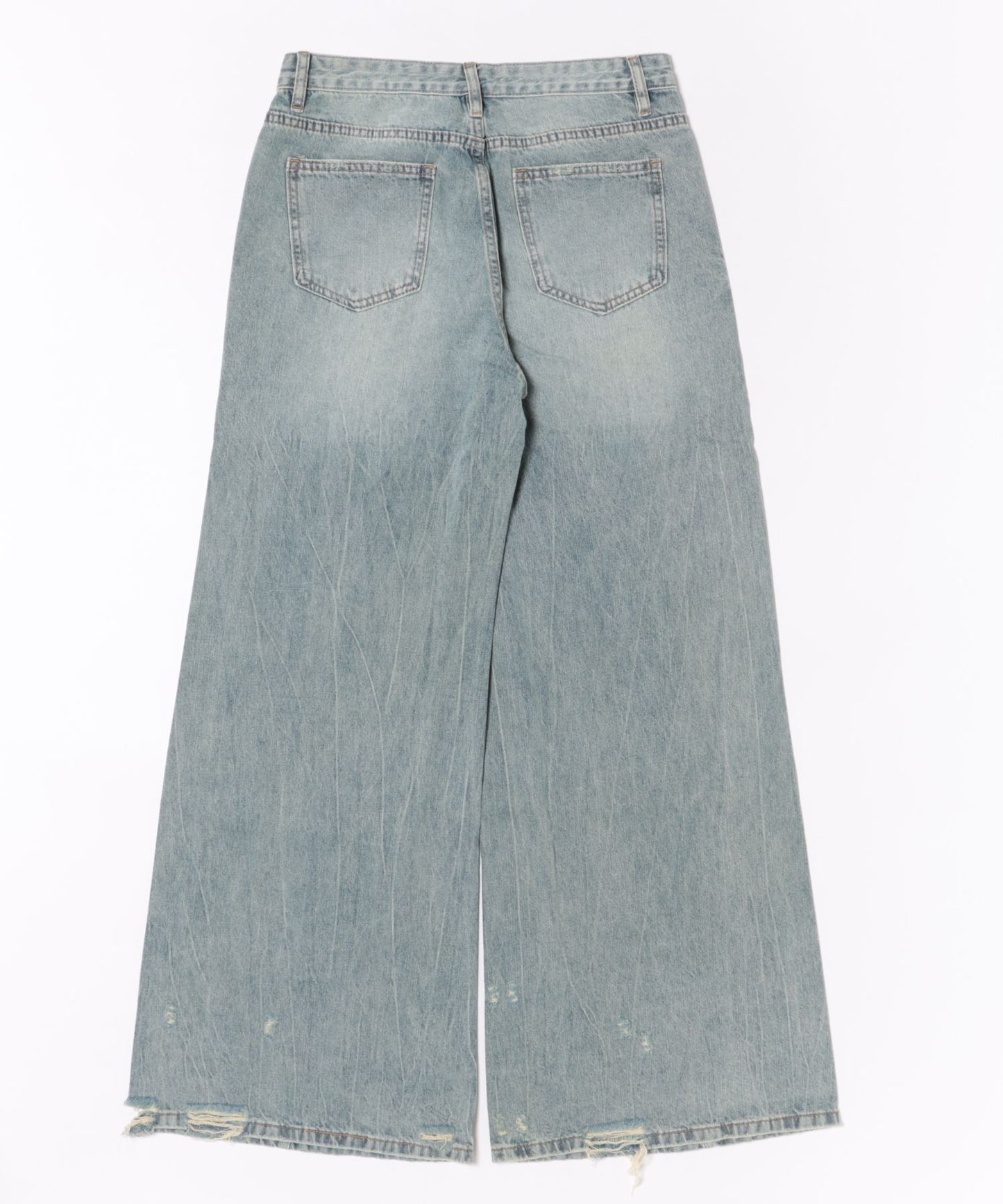 【HOOK】for girls Y2Kダメージルーズワイドデニムパンツ / ヴィンテージウォッシュバギー