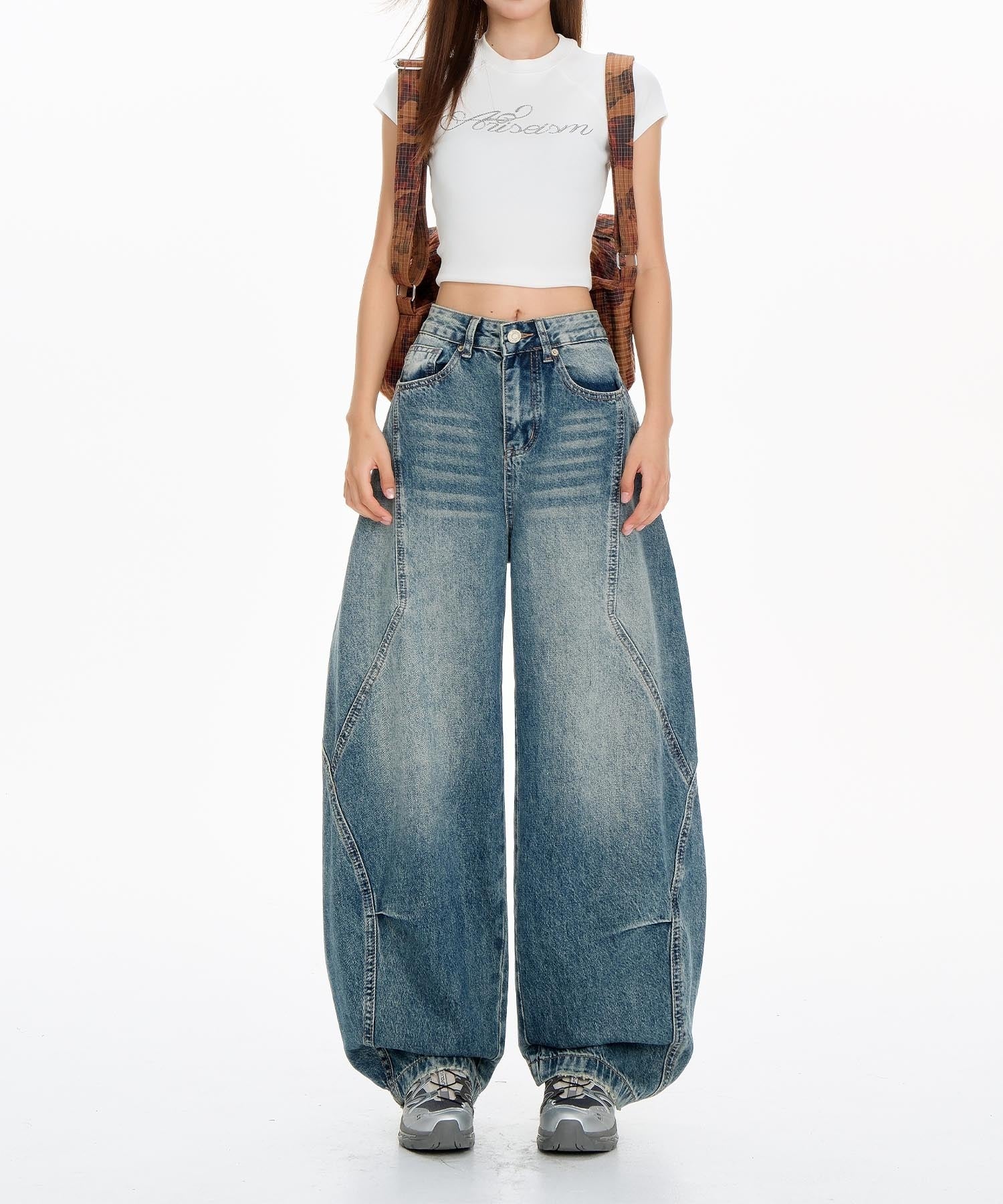 【HOOK】for girls ヴィンテージウォッシュ バルーンシルエットダメージデニムパンツ