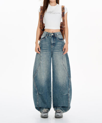 【HOOK】for girls ヴィンテージウォッシュ バルーンシルエットダメージデニムパンツ