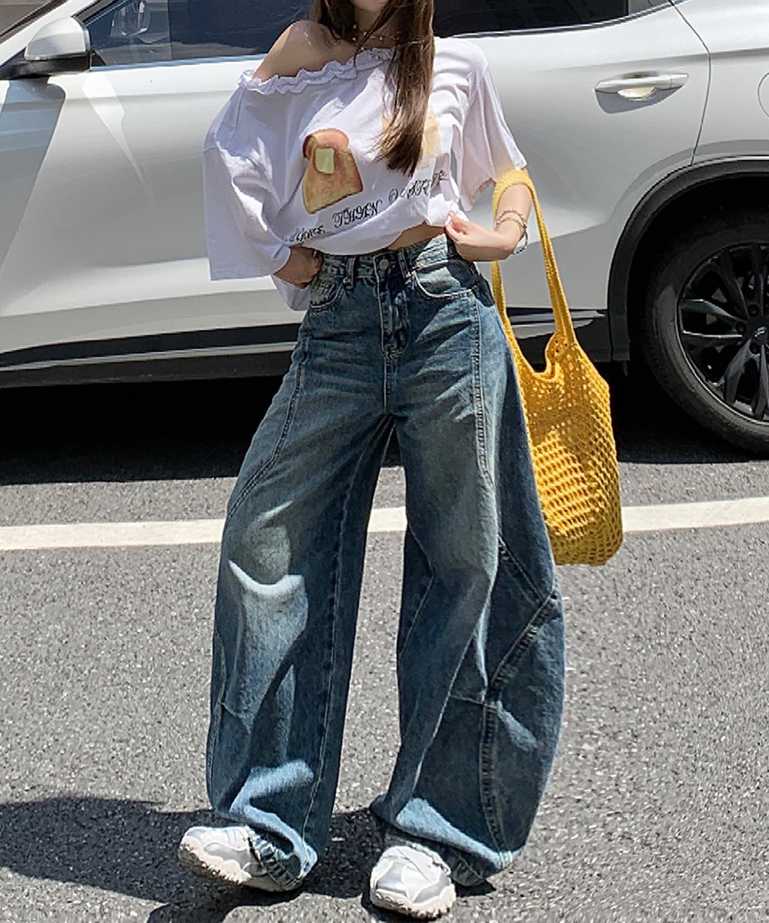 【HOOK】for girls ヴィンテージウォッシュ バルーンシルエットダメージデニムパンツ