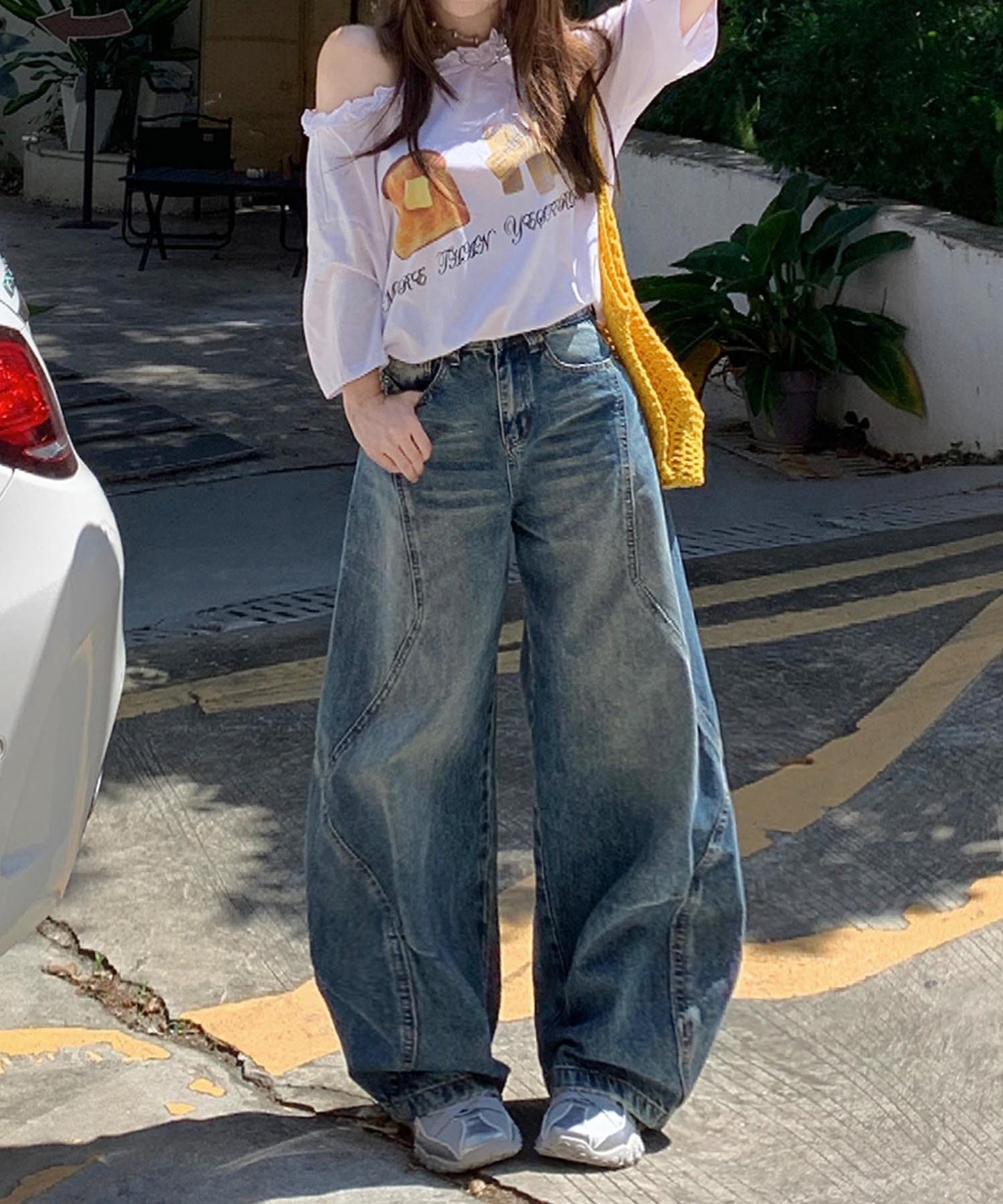 【HOOK】for girls ヴィンテージウォッシュ バルーンシルエットダメージデニムパンツ