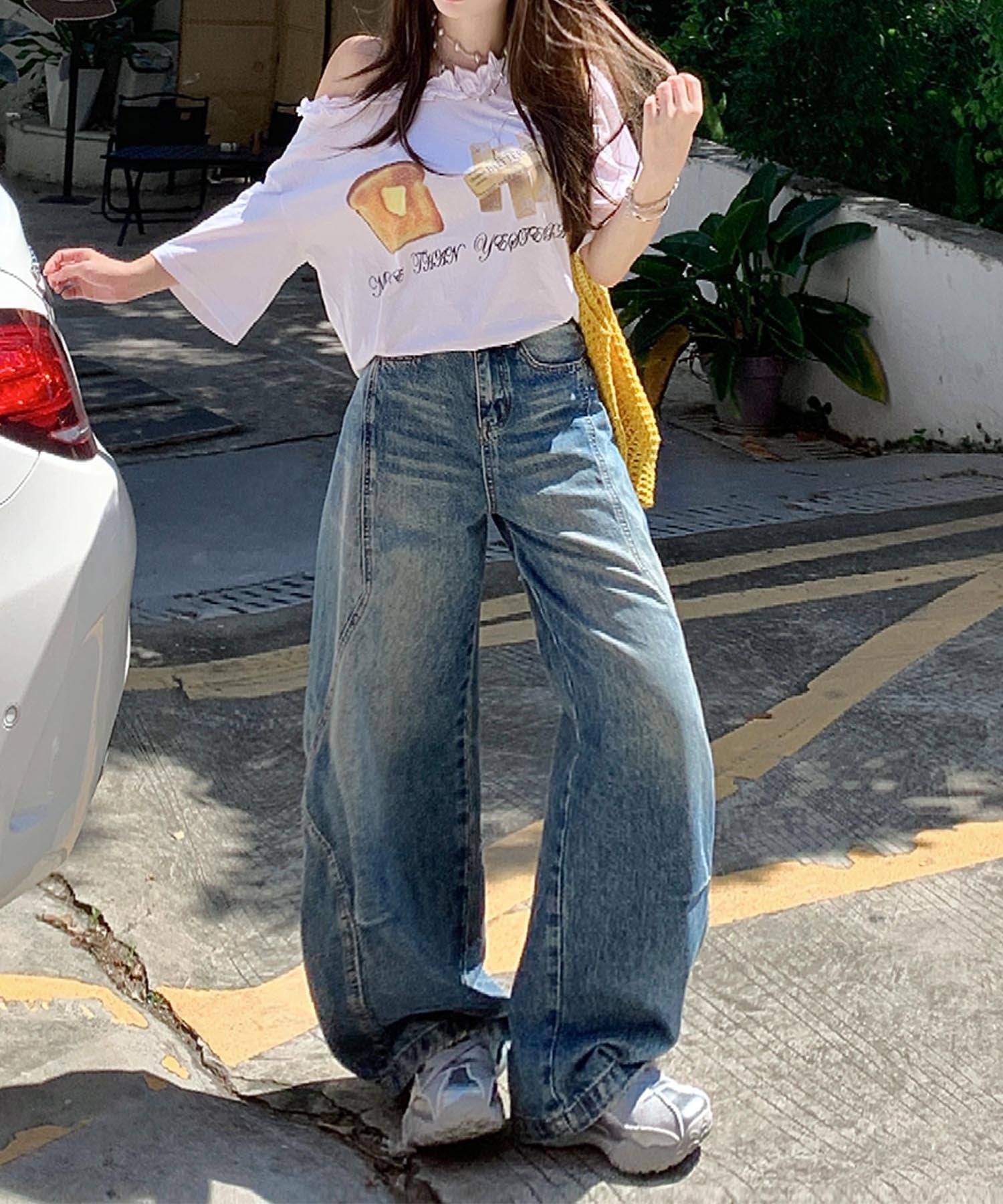 【HOOK】for girls ヴィンテージウォッシュ バルーンシルエットダメージデニムパンツ