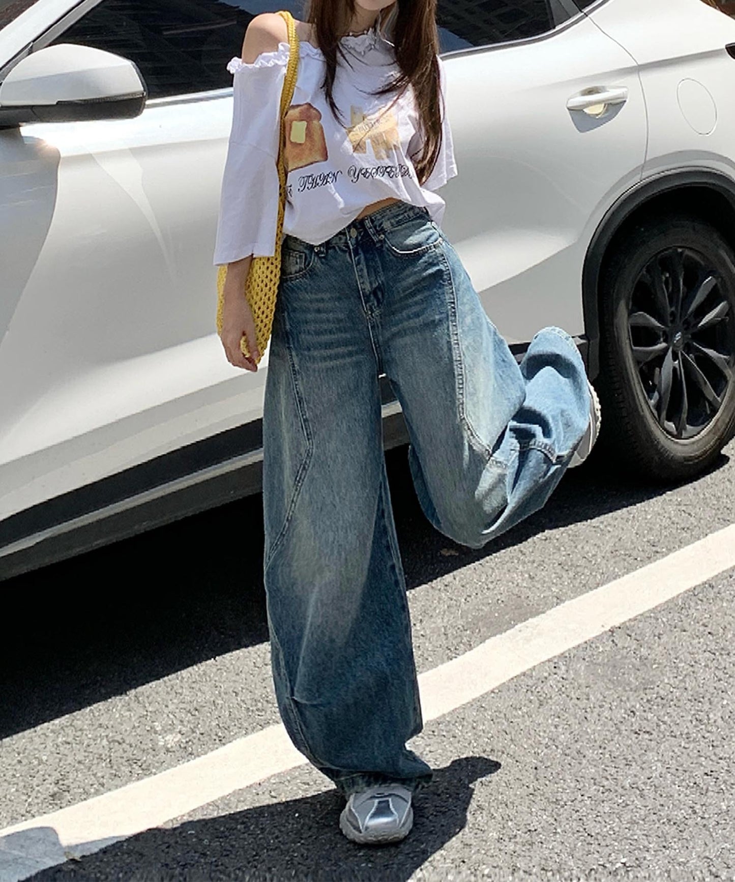 【HOOK】for girls ヴィンテージウォッシュ バルーンシルエットダメージデニムパンツ