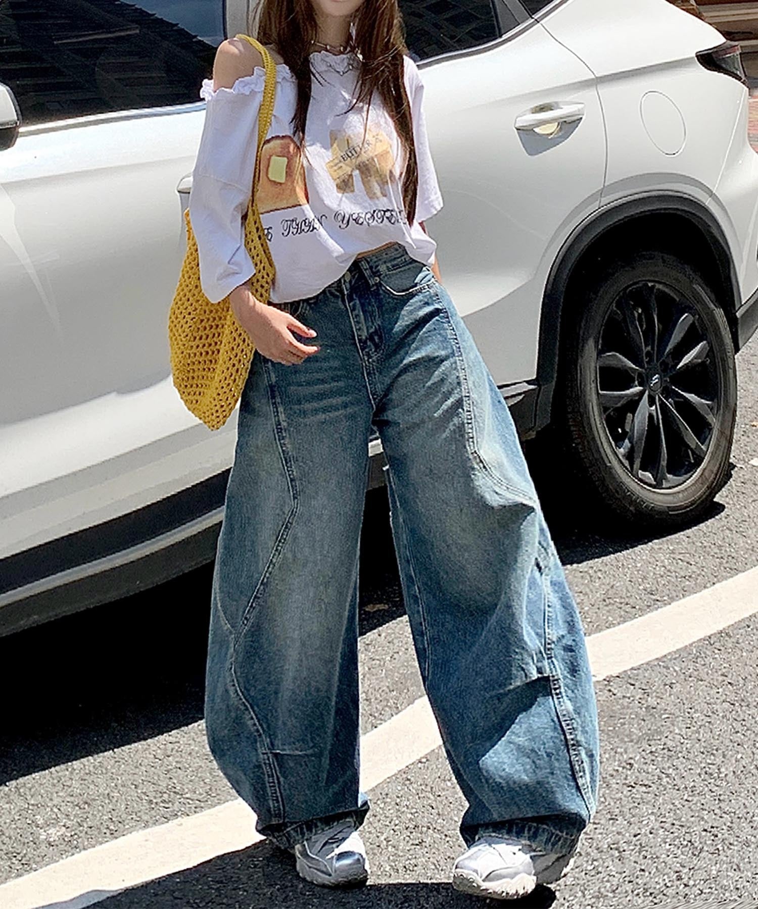 【HOOK】for girls ヴィンテージウォッシュ バルーンシルエットダメージデニムパンツ