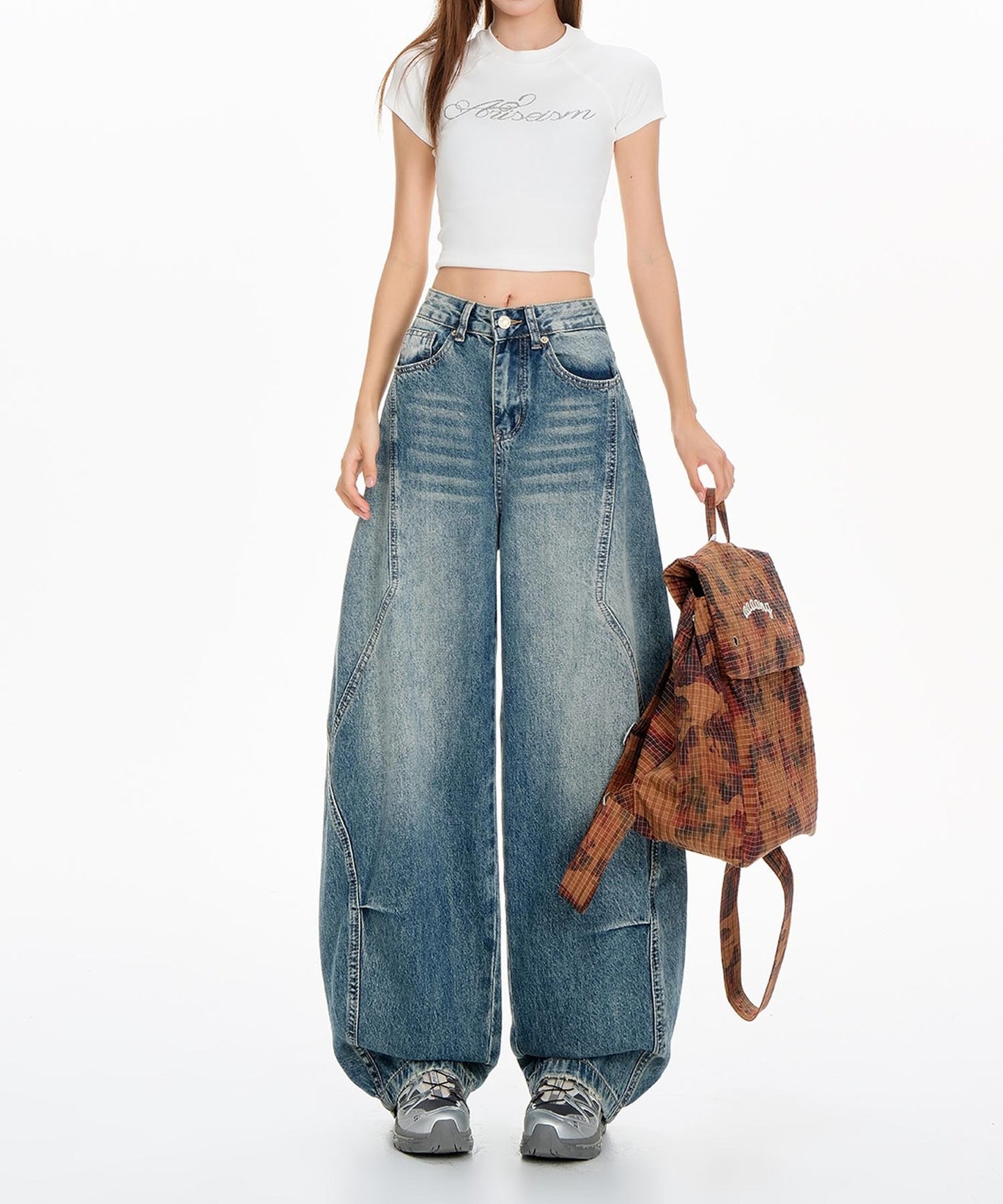 【HOOK】for girls ヴィンテージウォッシュ バルーンシルエットダメージデニムパンツ