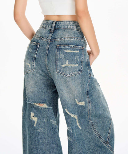 【HOOK】for girls ヴィンテージウォッシュ バルーンシルエットダメージデニムパンツ