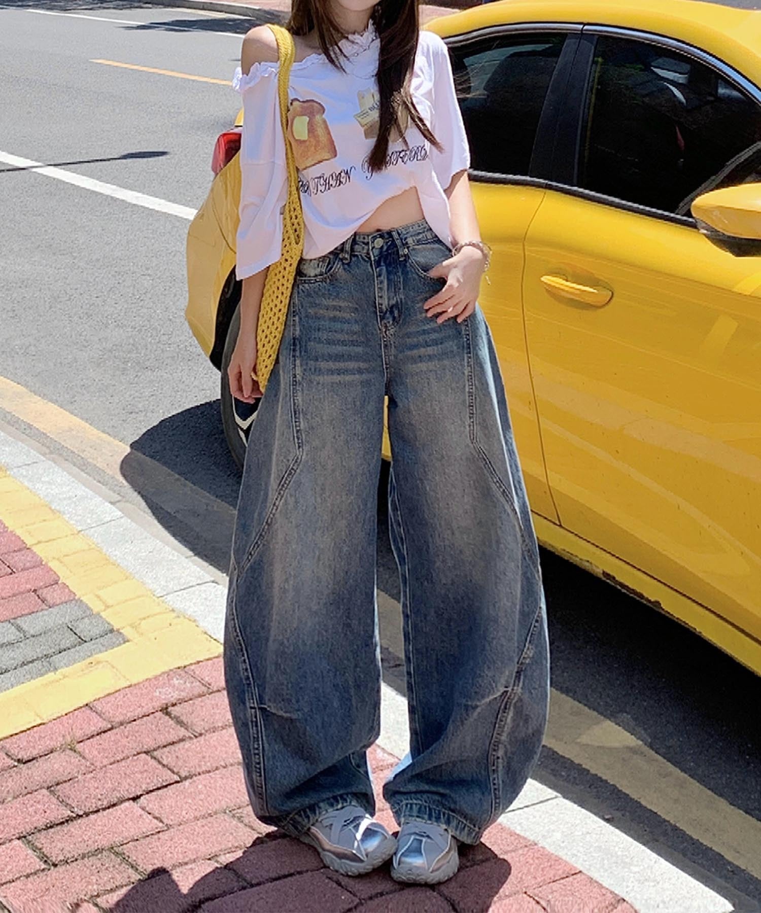 【HOOK】for girls ヴィンテージウォッシュ バルーンシルエットダメージデニムパンツ