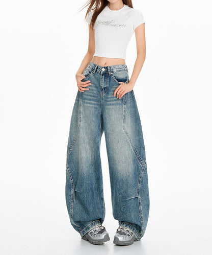 【HOOK】for girls ヴィンテージウォッシュ バルーンシルエットダメージデニムパンツ