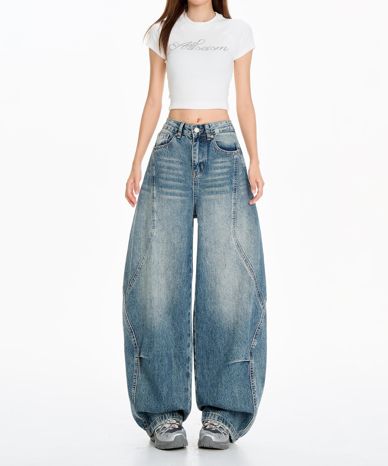 【HOOK】for girls ヴィンテージウォッシュ バルーンシルエットダメージデニムパンツ