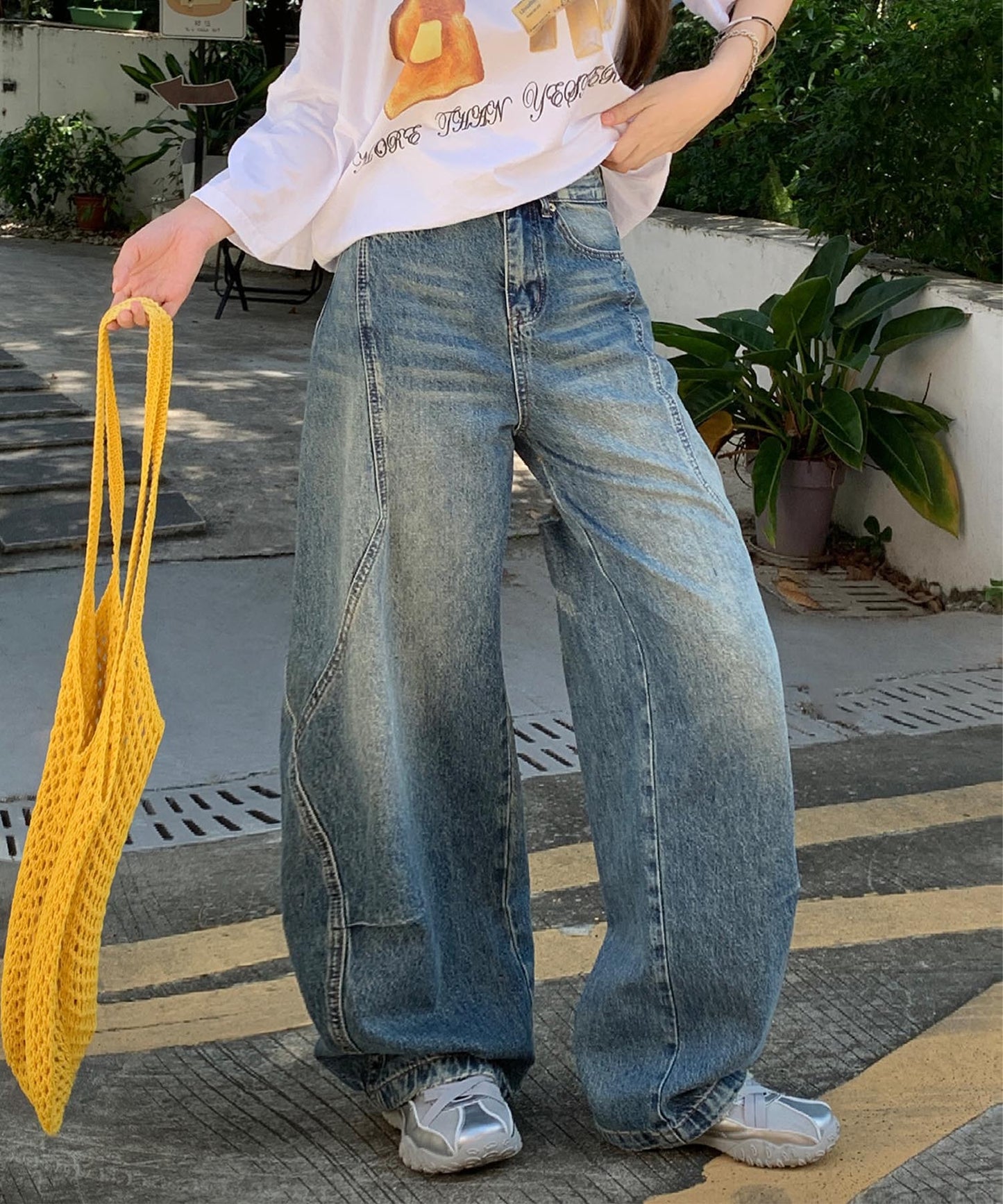 【HOOK】for girls ヴィンテージウォッシュ バルーンシルエットダメージデニムパンツ