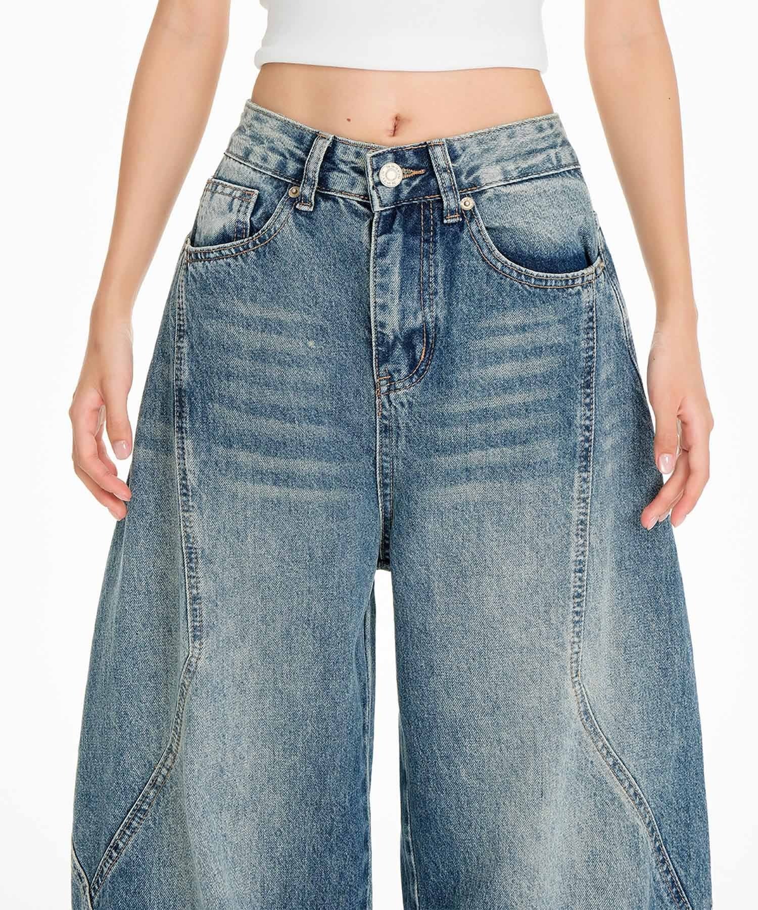 【HOOK】for girls ヴィンテージウォッシュ バルーンシルエットダメージデニムパンツ