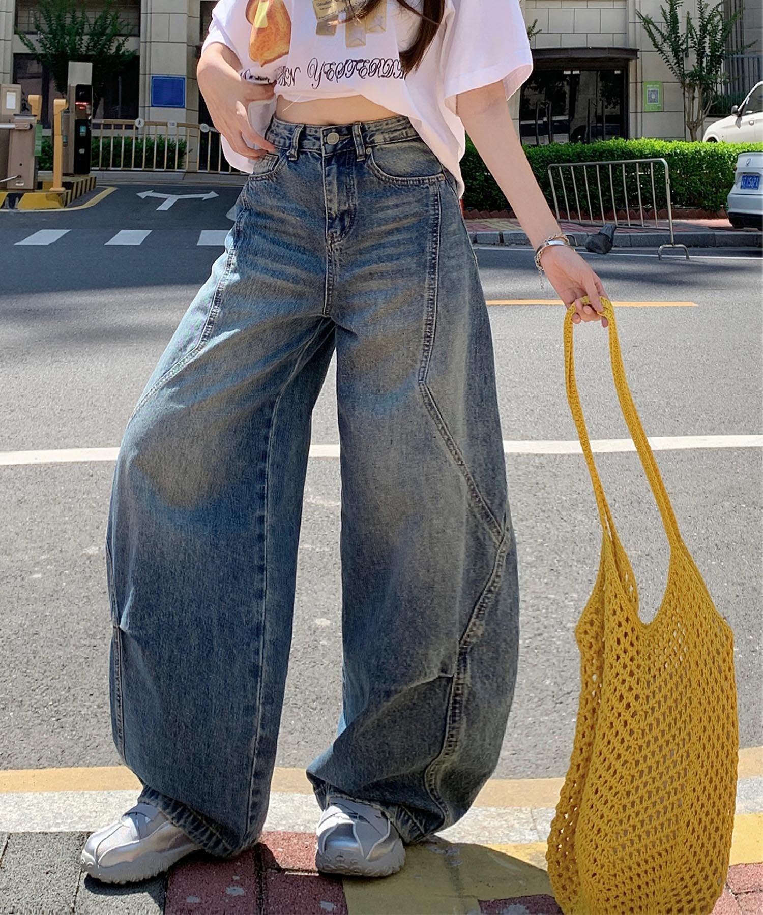 【HOOK】for girls ヴィンテージウォッシュ バルーンシルエットダメージデニムパンツ