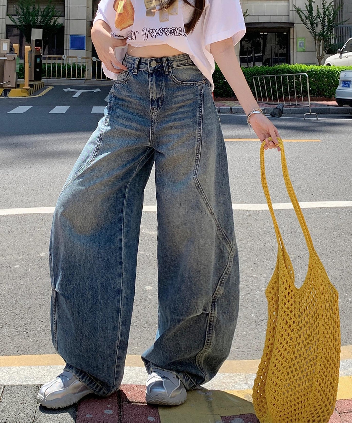 【HOOK】for girls ヴィンテージウォッシュ バルーンシルエットダメージデニムパンツ