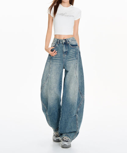 【HOOK】for girls ヴィンテージウォッシュ バルーンシルエットダメージデニムパンツ