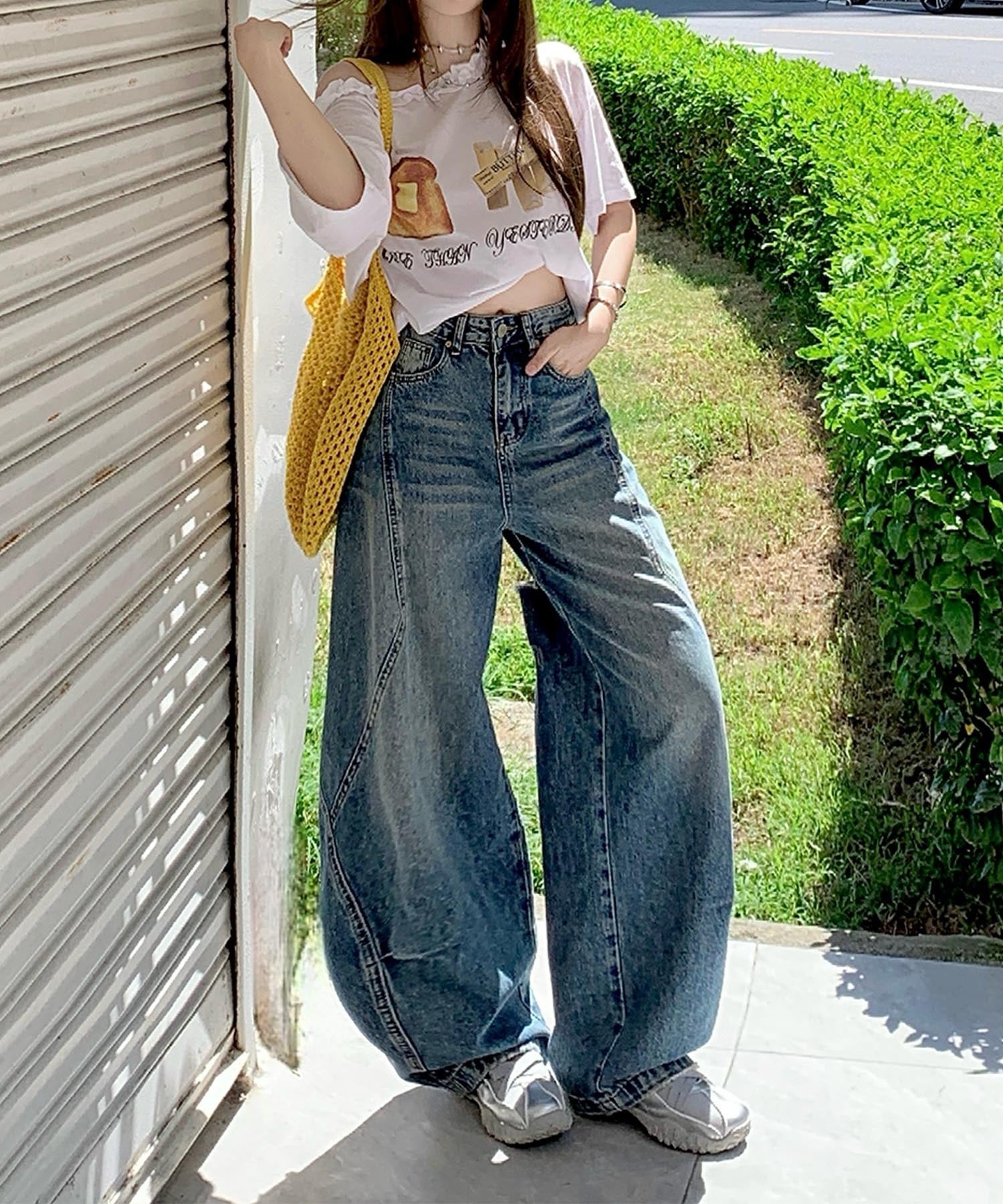 【HOOK】for girls ヴィンテージウォッシュ バルーンシルエットダメージデニムパンツ