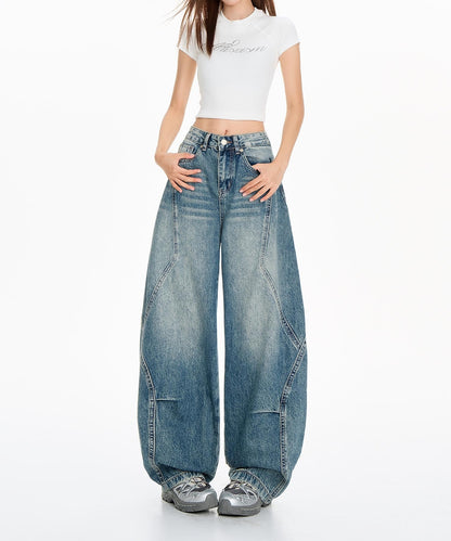 【HOOK】for girls ヴィンテージウォッシュ バルーンシルエットダメージデニムパンツ