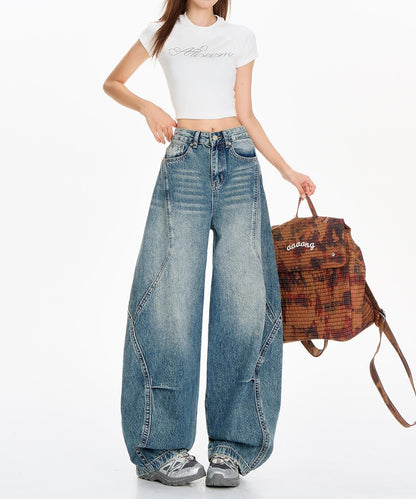 【HOOK】for girls ヴィンテージウォッシュ バルーンシルエットダメージデニムパンツ