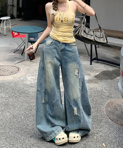 【HOOK】for girls 切り替えデザイン×アメリカンヴィンテージ ダメージワイドバルーンデニムパンツ
