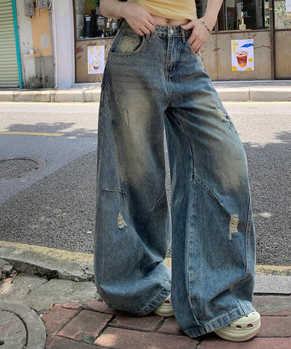 【HOOK】for girls 切り替えデザイン×アメリカンヴィンテージ ダメージワイドバルーンデニムパンツ
