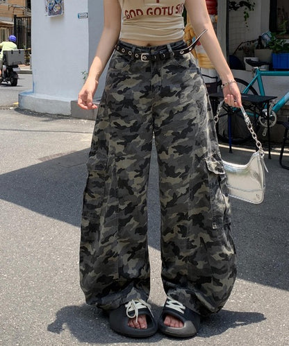 【HOOK】for girls カモフラ柄バルーンカーゴパンツ / ビッグポケット ワイドミリタリーパンツ