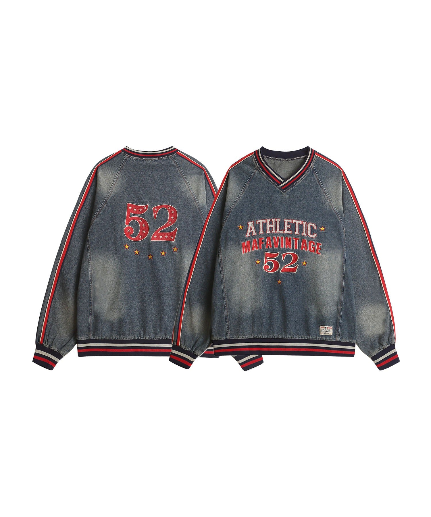 ヴィンテージ風 デニム Vネックトレーナー