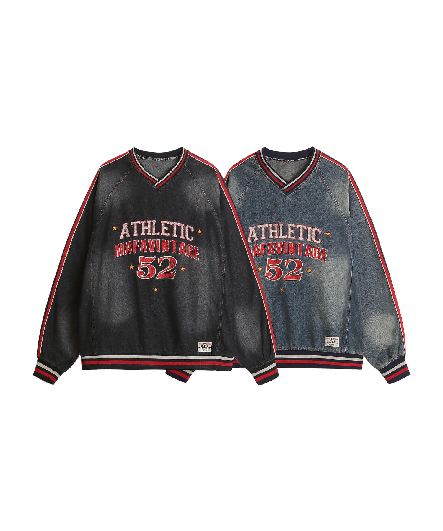 ヴィンテージ風 デニム Vネックトレーナー