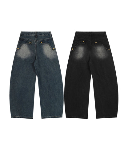 グラフィックステッチ ダメージ加工 デニムパンツ