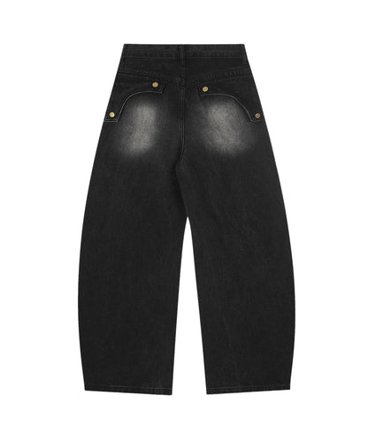 グラフィックステッチ ダメージ加工 デニムパンツ