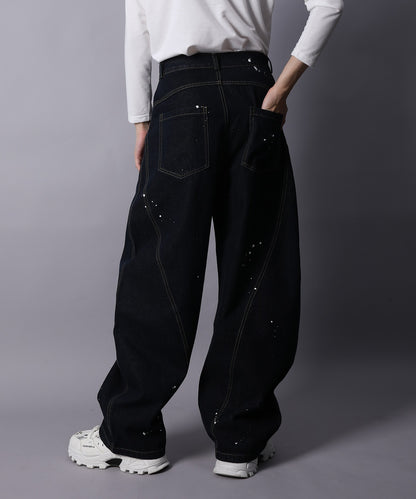 コクーン ペンキ加工 デニムパンツ