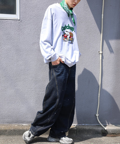コクーン ペンキ加工 デニムパンツ